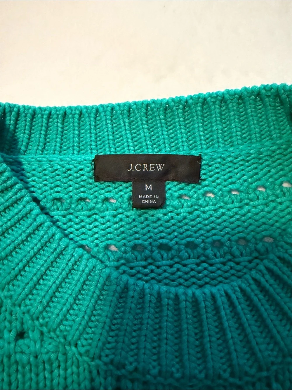 J. Crew Teal Open-Weave Crewneck Sweater